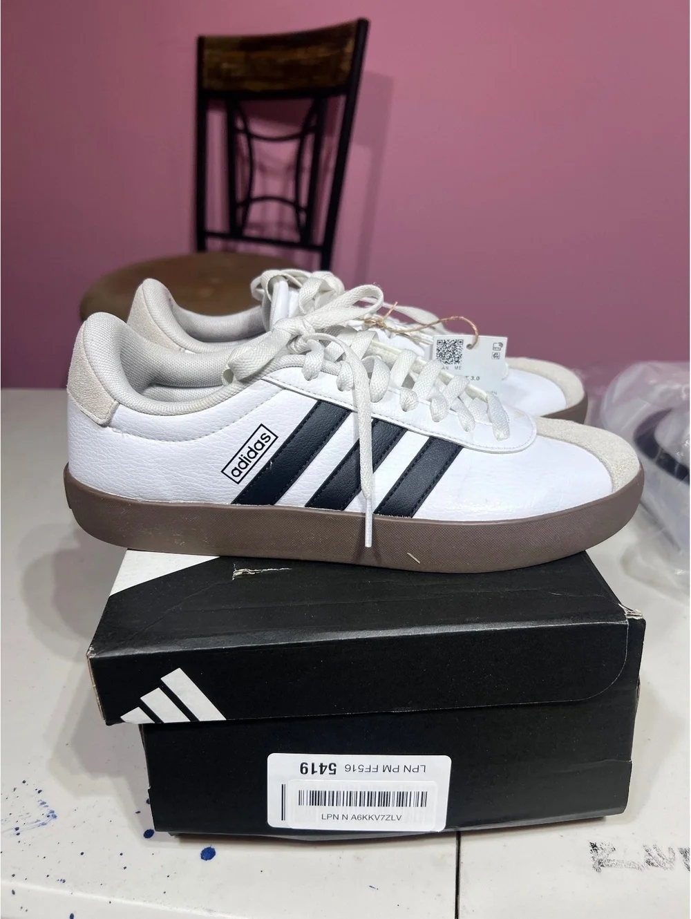 size 9 Adidas White and Black Classic Sneakers with Gum Sole